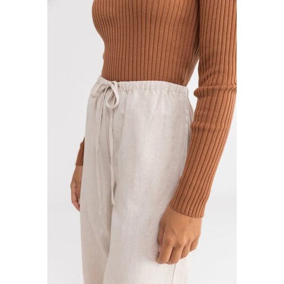 Rhythm Classic Drawstring Wide Leg Pants in Oat Linen-Blend Size 10 Gently Used - Picture 2 of 8